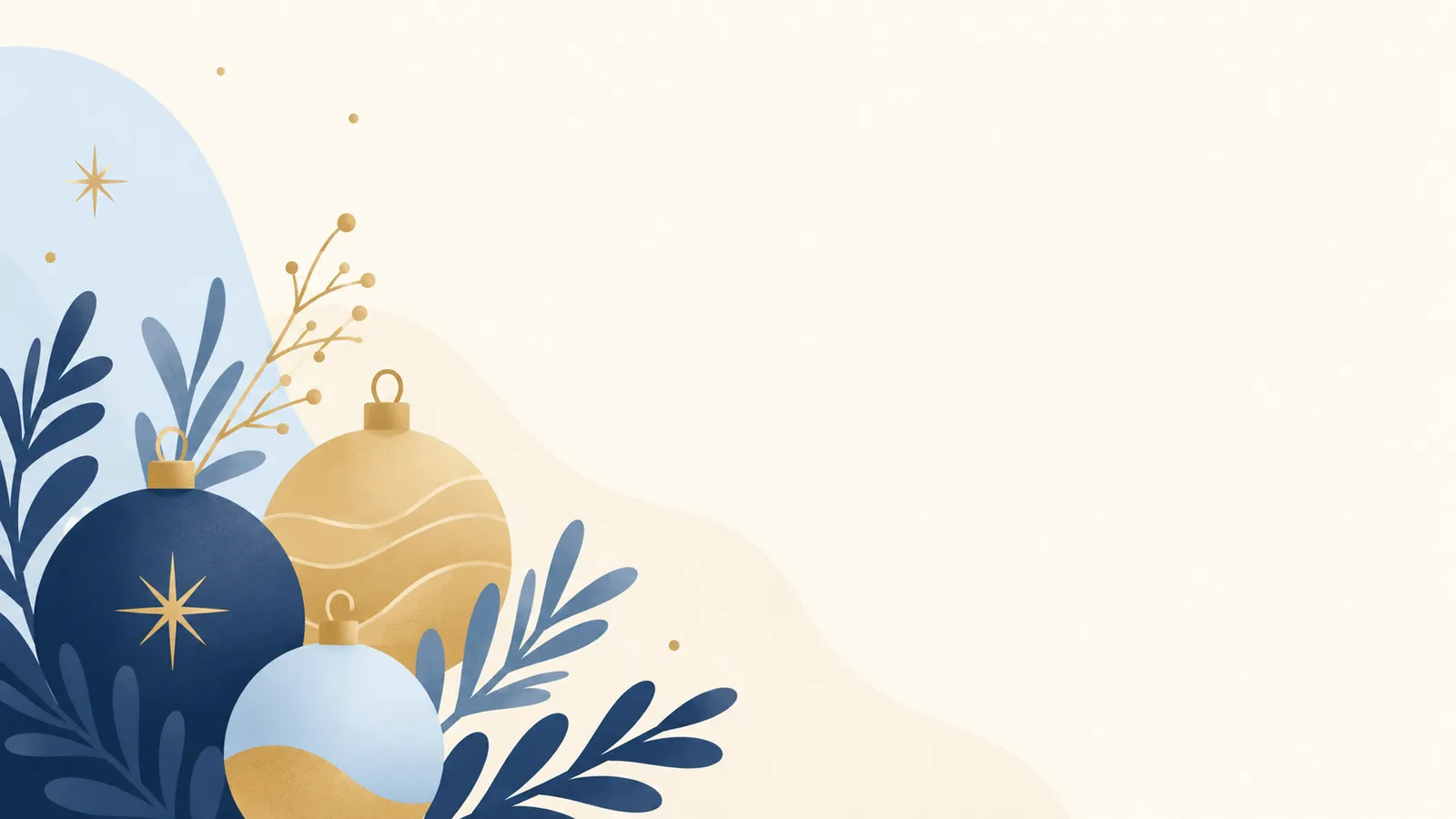 Illustration of a few calm holiday ornaments and evergreen branches with open space, representing managing holiday stress